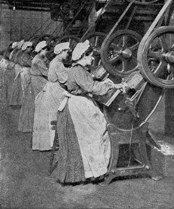 Female workers creating the lids for cans at a Heinz factory in the US in 1909. Today, a factory like this is more likely to be in a country like China, Mexico, or India.