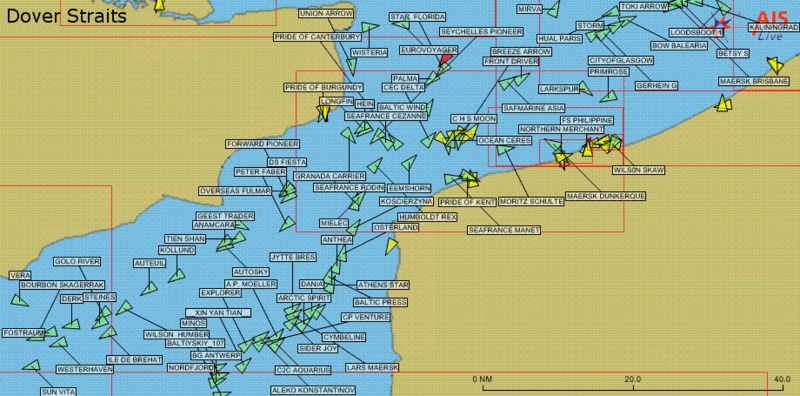 Curious about what tracking technology looks like? Here's an AIS display of the Dover Strait.