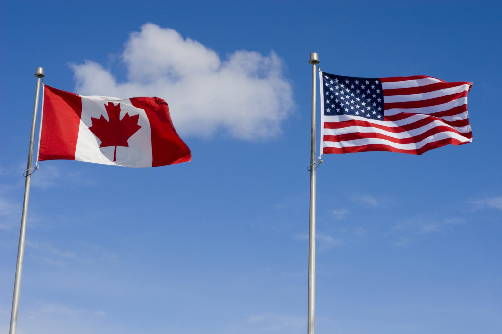 Canadian and American flags