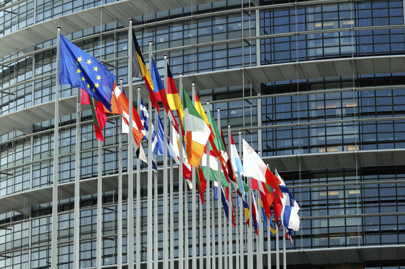 EuroParliament flags in Strasbourg