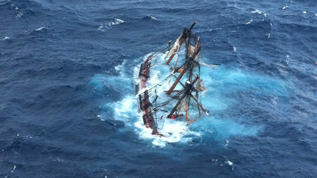 The HMS Bounty sinking after Hurricane Sandy, 2012.