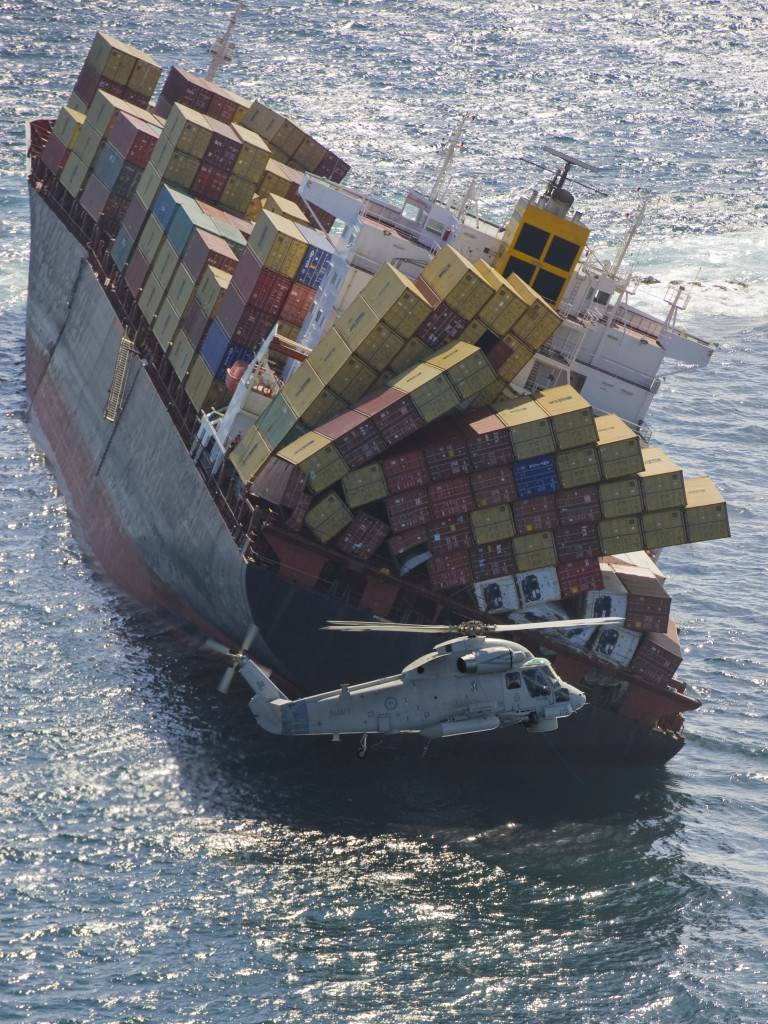 Ship losing cargo