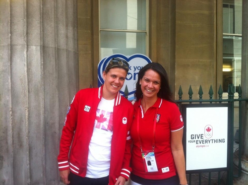 Nadine (R) with Canadian soccer star Christine Sinclair (L) in London during the 2012 Summer Olympics.