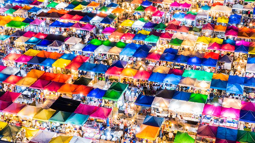 aerial view of Thailand's night market - small markets