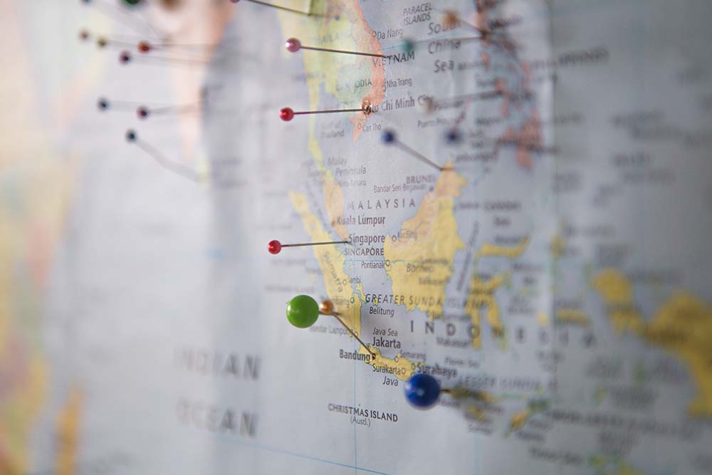 Map of southeast Asia with pins marking various locations - CanExport