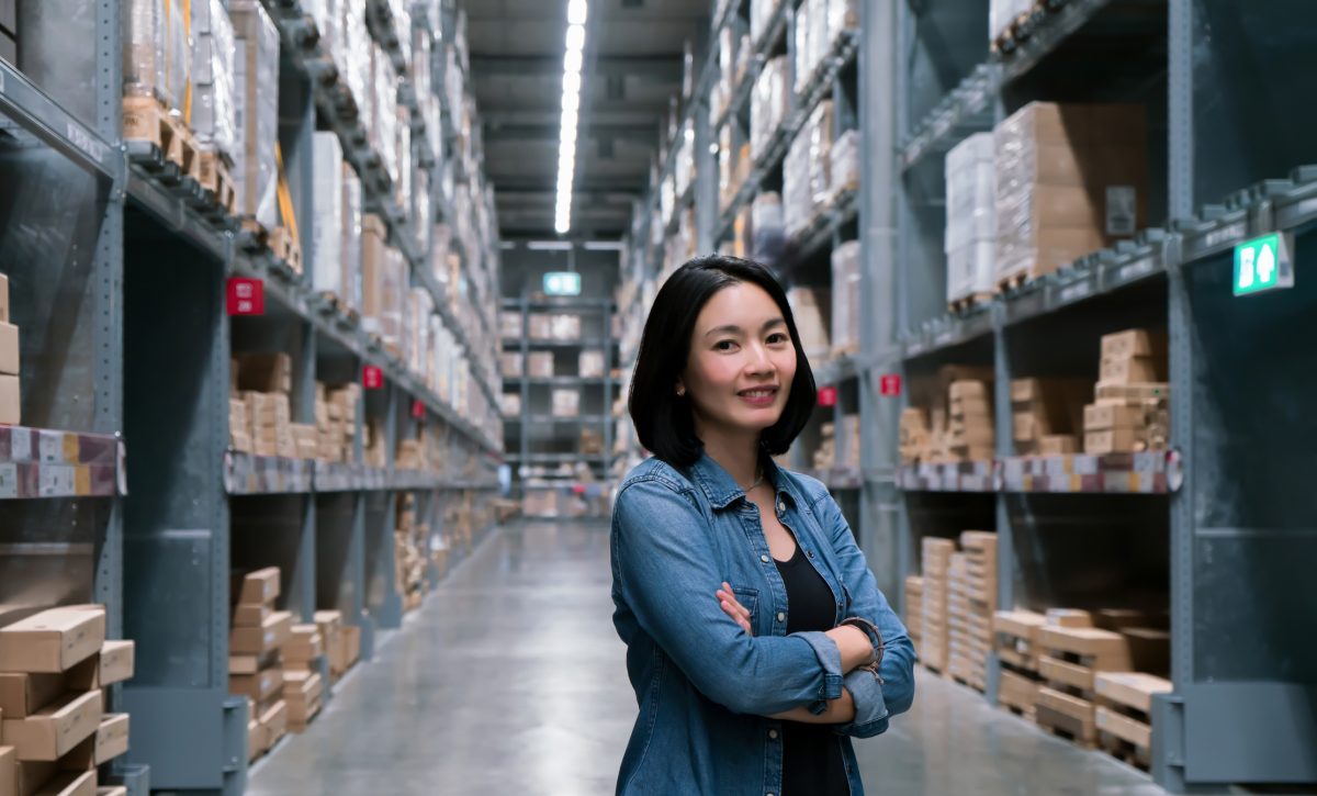 Business woman at warehouse