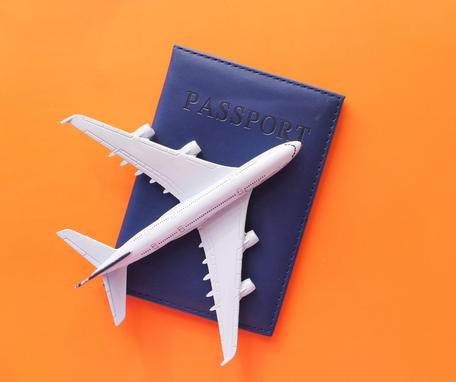 Passport with model airplane