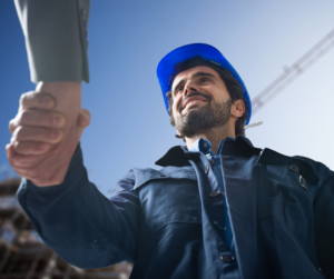 image shows handshake between two business people one being a subcontractor