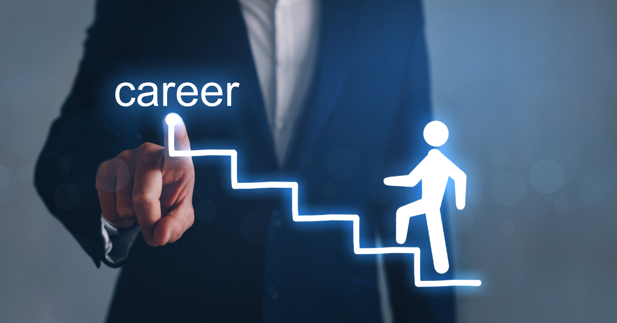 figure climbing stairs toward career goal representative of earning FITT credentials